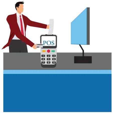 Empresario realizando un pago mediante el sistema POS  Ilustración