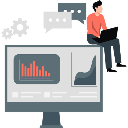 Empresário recebendo conversas sobre diagrama gráfico  Ilustração