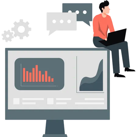 Empresário recebendo conversas sobre diagrama gráfico  Ilustração