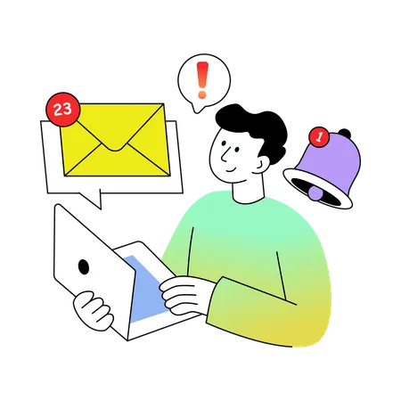 Empresário recebendo notificação online  Ilustração