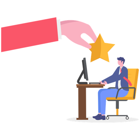 Un empresario recibe un premio estrella en su lugar de trabajo  Ilustración