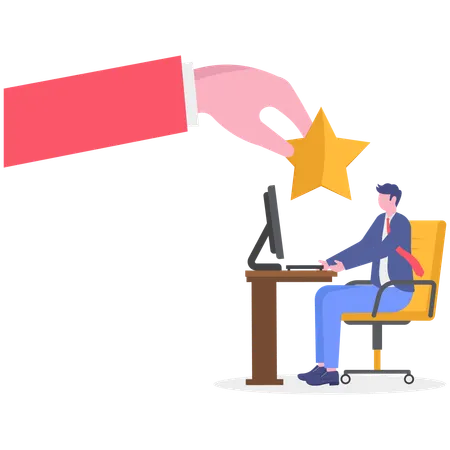 Un empresario recibe un premio estrella en su lugar de trabajo  Ilustración
