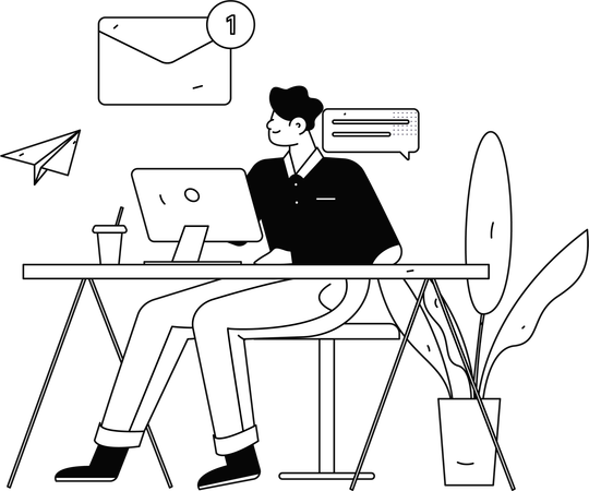 Hombre de negocios recibiendo correo electrónico  Ilustración