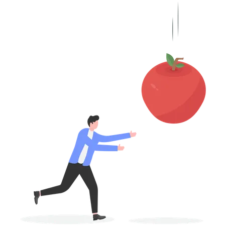 Empresario recibiendo una gran manzana caída  Ilustración