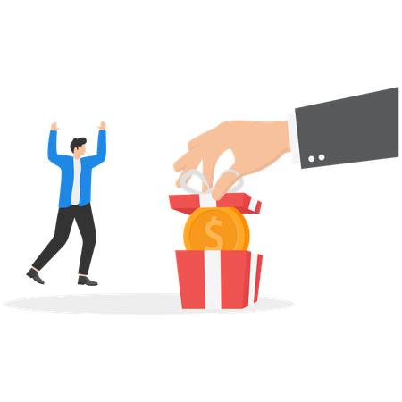 Hombre de negocios recibiendo un regalo de empresa  Ilustración