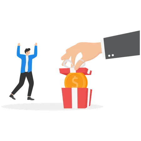 Hombre de negocios recibiendo un regalo de empresa  Ilustración
