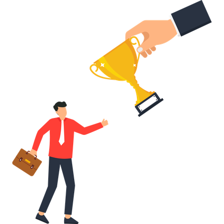 Empresario recibiendo trofeo de éxito como recompensa por sus logros empresariales  Ilustración