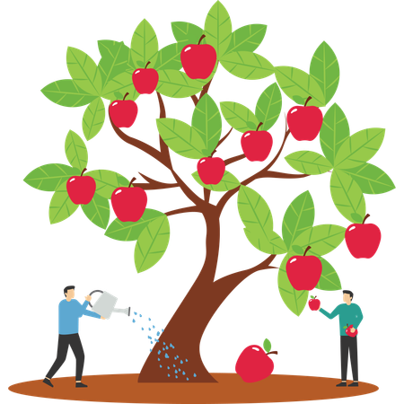 Empresario recogiendo manzanas del árbol Idea  Ilustración