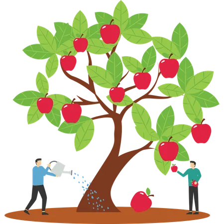 Empresario recogiendo manzanas del árbol Idea  Ilustración