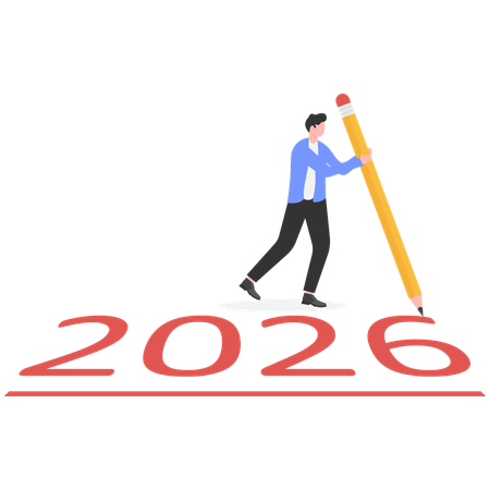 El empresario escribe un plan de negocios en el año 2026  Ilustración
