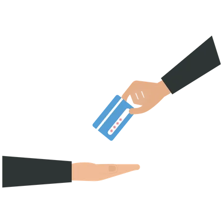 El hombre de negocios le da una tarjeta de crédito a un cliente.  Ilustración