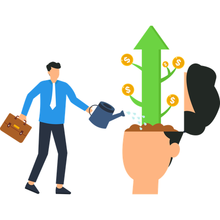 Hombre de negocios regando un árbol del dinero  Ilustración