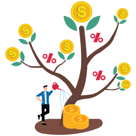Empresário regando o crescimento de mudas de juros compostos  Illustration