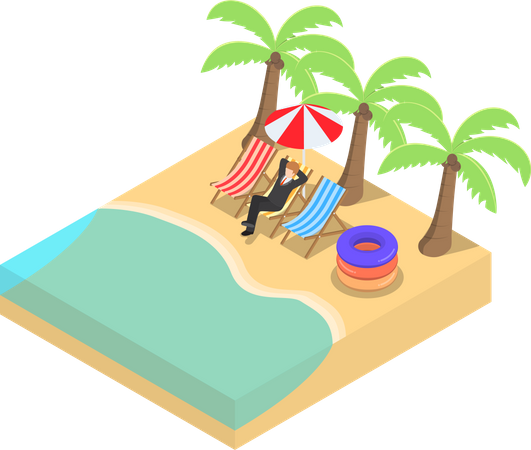 Empresario relajándose en la playa  Ilustración
