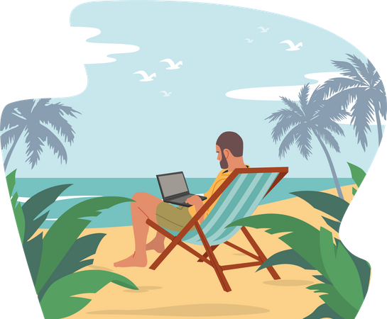 Empresário relaxado trabalhando nas férias  Ilustração