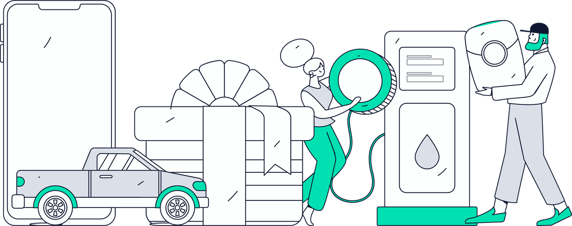 Hombre de negocios repostando el tanque del coche antes de emprender viaje  Ilustración