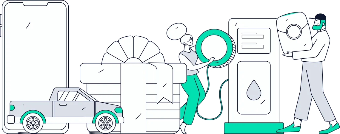 Hombre de negocios repostando el tanque del coche antes de emprender viaje  Ilustración