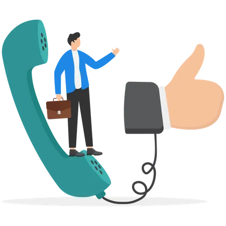 Agente representante de vendas do empresário fala por telefone com feedback do polegar para cima  Ilustração