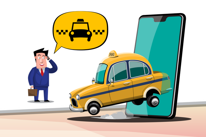 Empresário reserva serviço de táxi on-line  Ilustração