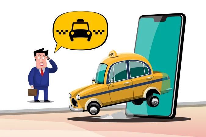 Empresário reserva serviço de táxi on-line  Ilustração