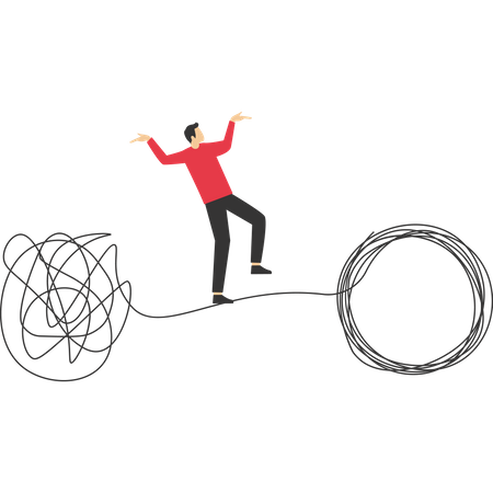 Empresário resolve emaranhado na corda  Ilustração