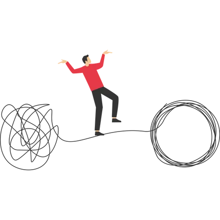 Empresário resolve emaranhado na corda  Ilustração