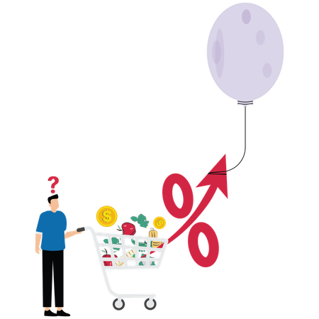 Empresario revisando la inflación de bienes  Ilustración