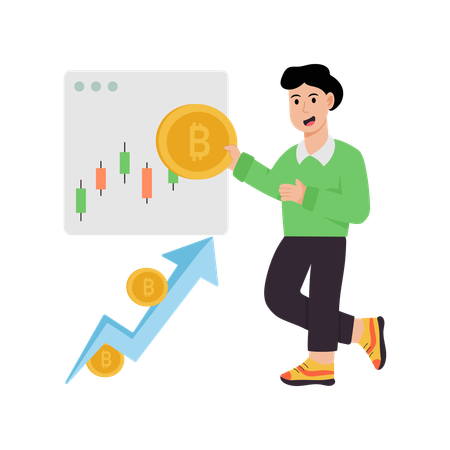 Empresário analisando negociação de Bitcoin  Ilustração