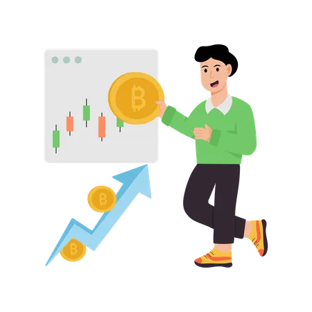 Empresário analisando negociação de Bitcoin  Ilustração