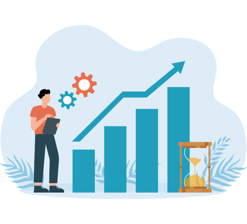 Empresário analisando tendência de alta do mercado  Ilustração