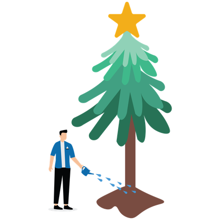 Empresario regando árbol estrella brillante para crecer  Ilustración