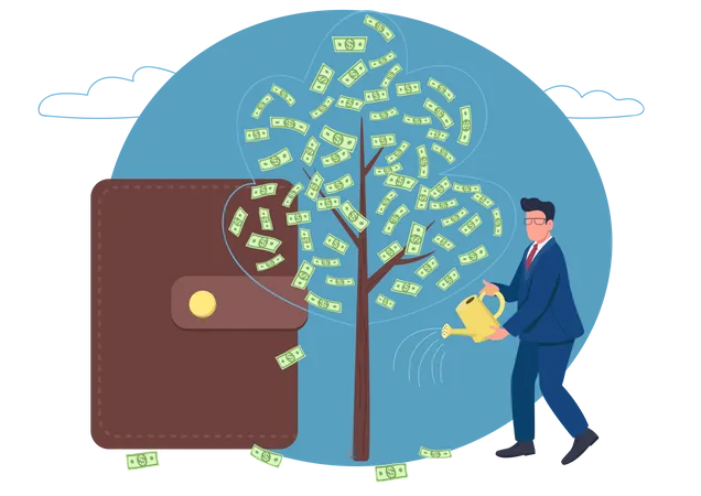 Empresario regar el árbol del dinero  Ilustración