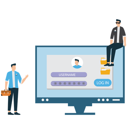 Empresario cometiendo robo de identidad digital  Ilustración