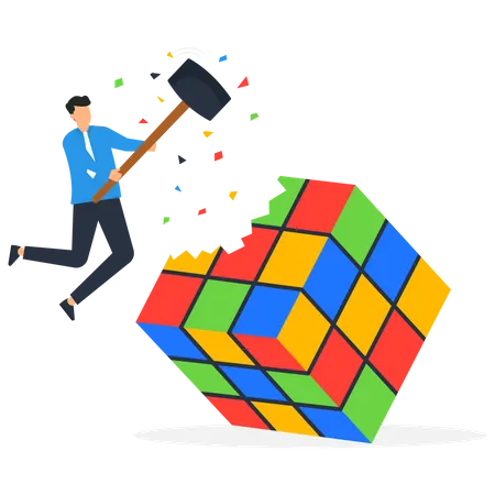 Solucionador De Cubos Rubik Habilidad Para Resolver Problemas Dificiles Pensamiento Critico Para Soluciones Comerciales Responder Preguntas O Problemas Desafiantes Creatividad Para El Exito Ilustración