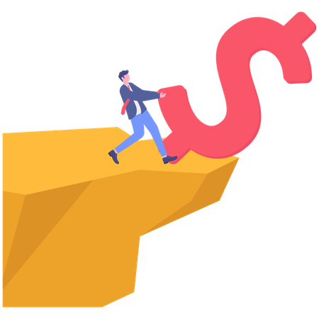 Hombre de negocios sacando el signo de dólar de la colina  Ilustración