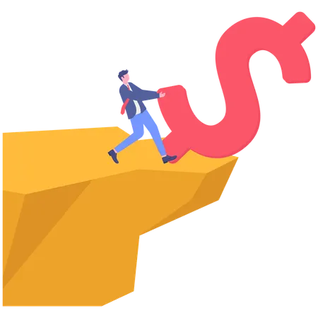 Hombre de negocios sacando el signo de dólar de la colina  Ilustración