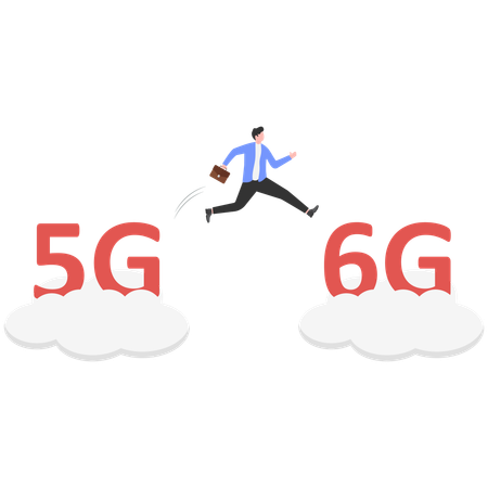 Empresário salta do 5G para o 6G no céu  Ilustração