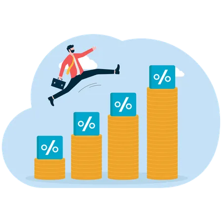 Empresario salta dentro del gráfico de logros  Ilustración