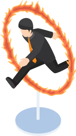 Empresario saltando a través del aro de fuego  Ilustración
