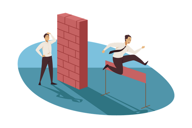Empresário saltando de obstáculos  Ilustração