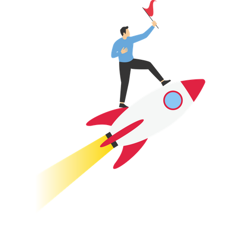 Empresario saltando obstáculos al cohete  Ilustración