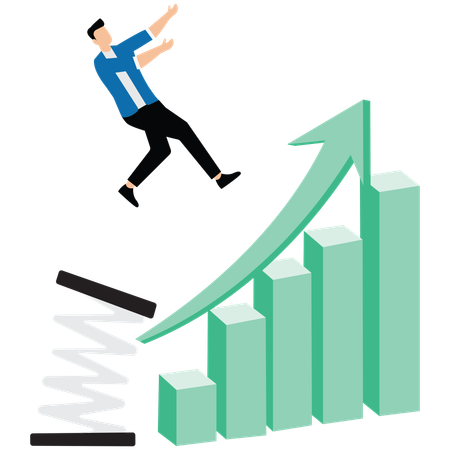 El hombre de negocios da un salto hacia adelante y supera el gráfico de crecimiento ascendente  Ilustración