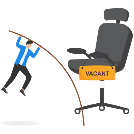 Hombre de negocios, saltar, poste, a, gerencia, silla de oficina  Ilustración