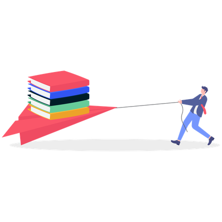 El hombre de negocios se centra en el libro de estudio.  Ilustración