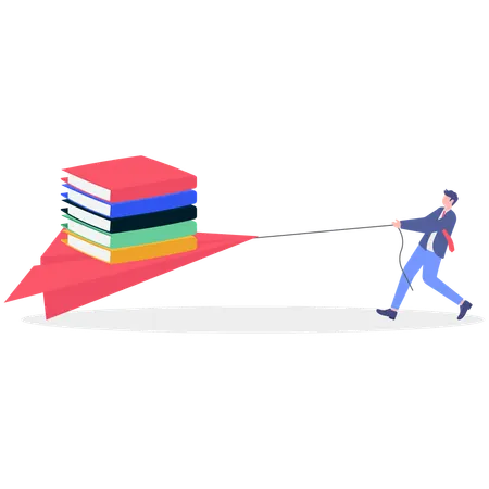 El hombre de negocios se centra en el libro de estudio.  Ilustración