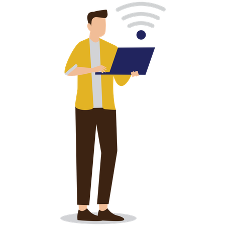 Un hombre de negocios se encuentra con un problema de desconexión de Wifi  Ilustración