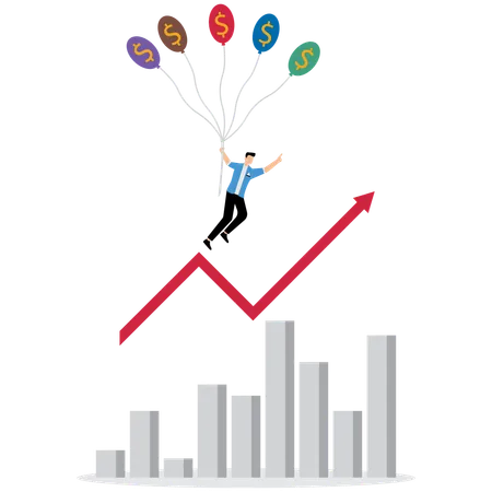 Empresário seguindo gráfico de negócios  Ilustração