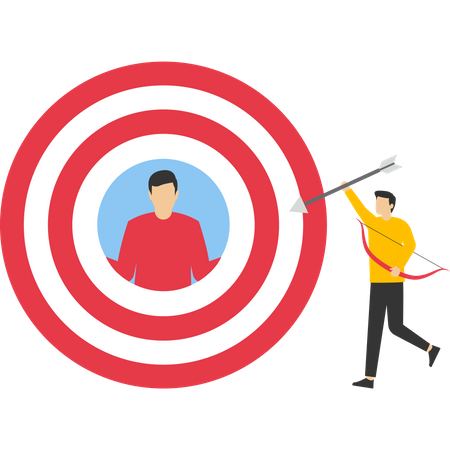 Empresário segurando a flecha para o alvo  Ilustração