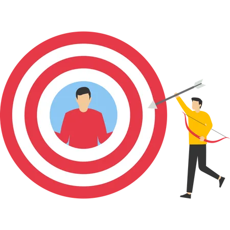 Empresário segurando a flecha para o alvo  Ilustração