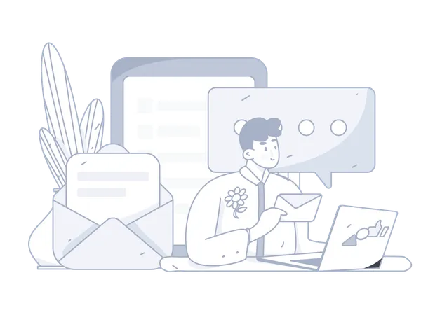 Empresário segurando correspondência enquanto está aberto no laptop  Ilustração